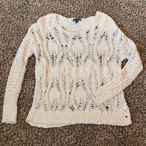 AMERICAN EAGLE Cream open knit crochet sweater